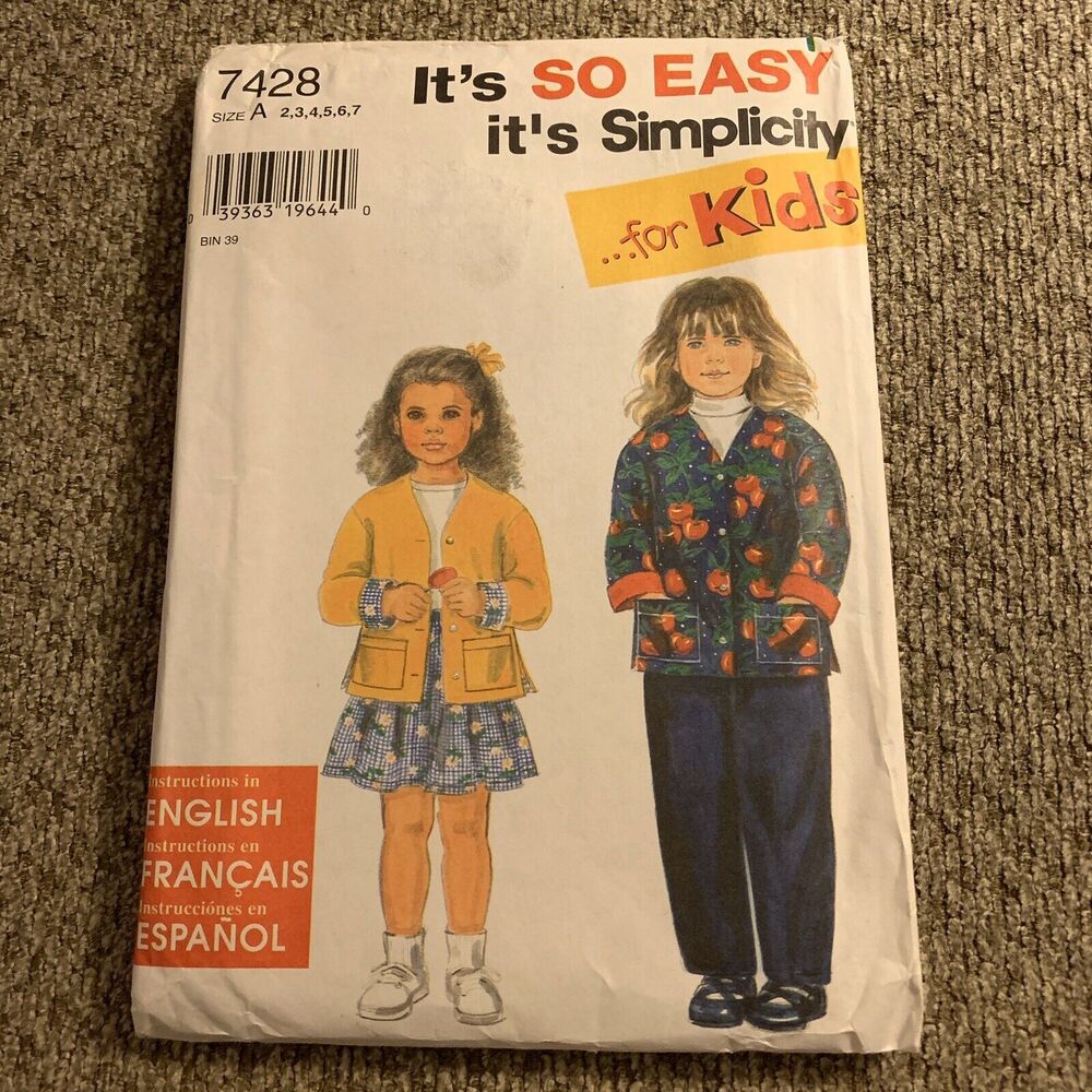 7428 Simplicity Pattern Childs Jacket Skirt Pants 2 3 4 5 6 7 Sewing